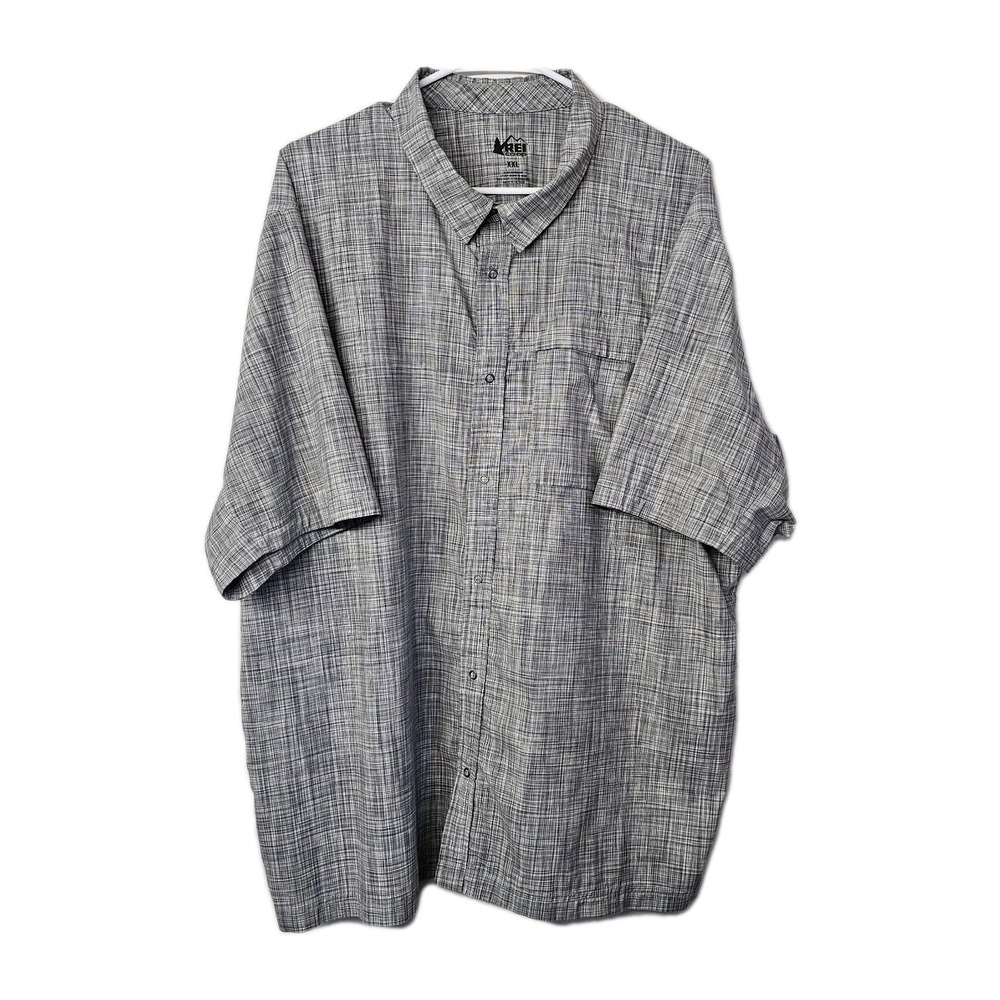 REI Mens XXL 2XL Short Sleeve Snap Button Down Shirt Outdoors Hiking Gray